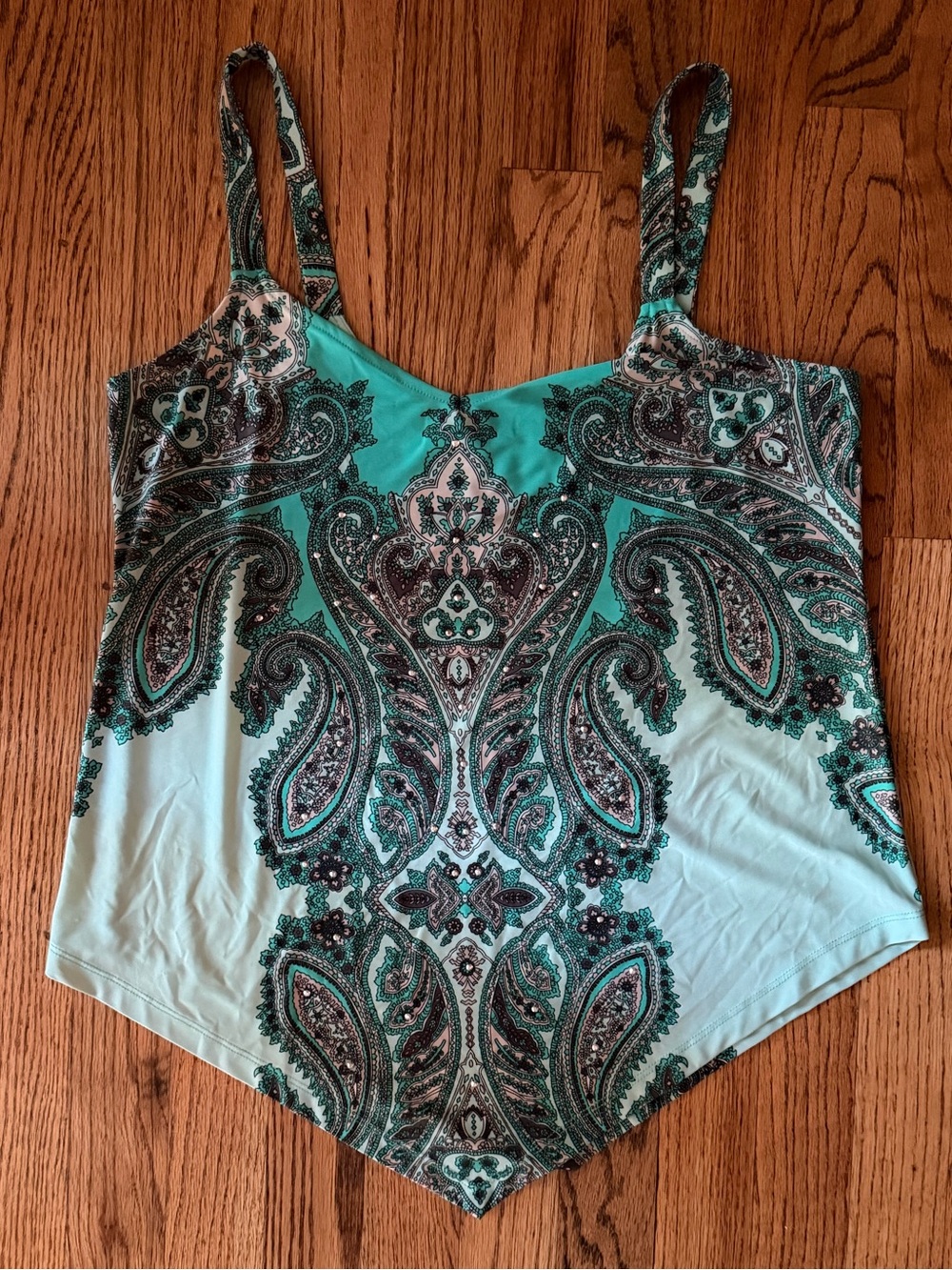 INC International Concepts Teal Paisley Handkerchief Hem Camisole